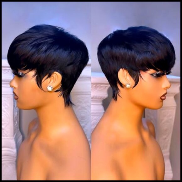 Short Bob Wig Human Hair Pixie Cut Glueless Lace Front With Bangs main image 5
